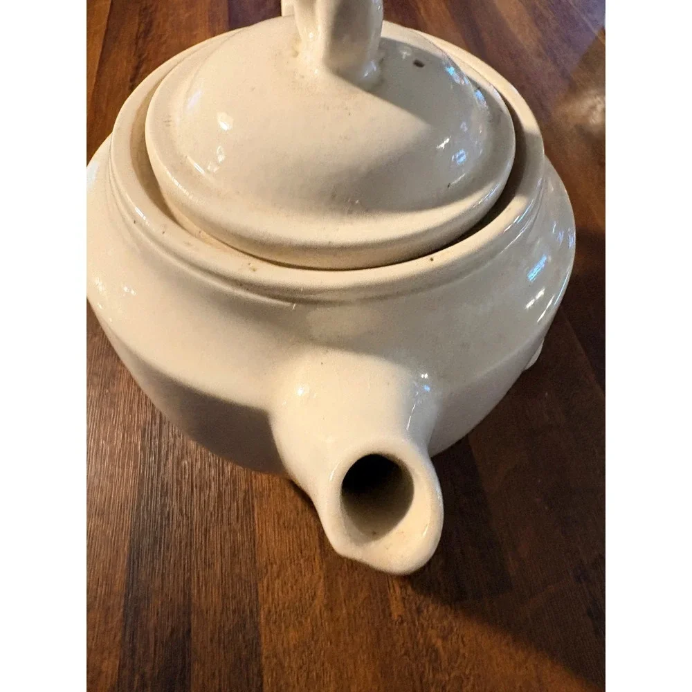 Vintage Porcelier Vitreous‎ China Teapot Raised Relief Hearth Scene Made in USA
